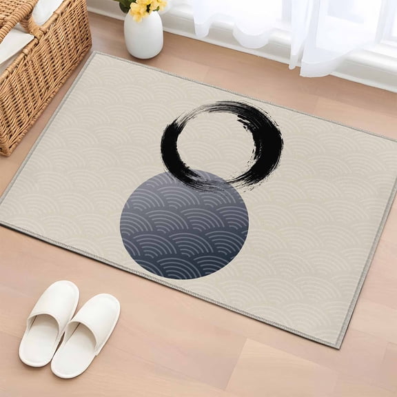 Rectangle Area Rugs 2 x 3 Ft, Abstract Art Sun Non-Slip Residential Carpet, Modern Art Black Round Rustic Indoor Crawling Mats Runner Rugs for Living Room/Dining Room/Bedroom