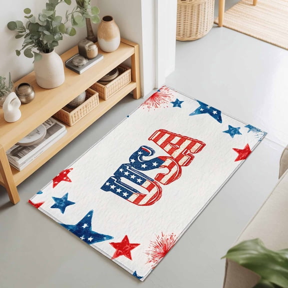 Rectangle Area Rugs 2 x 3 Ft, American Map Non-Slip Residential Carpet, Patriotic 250 Freedom Independence Day Indoor Crawling Mats Runner Rugs for Living Room/Dining Room/Bedroom