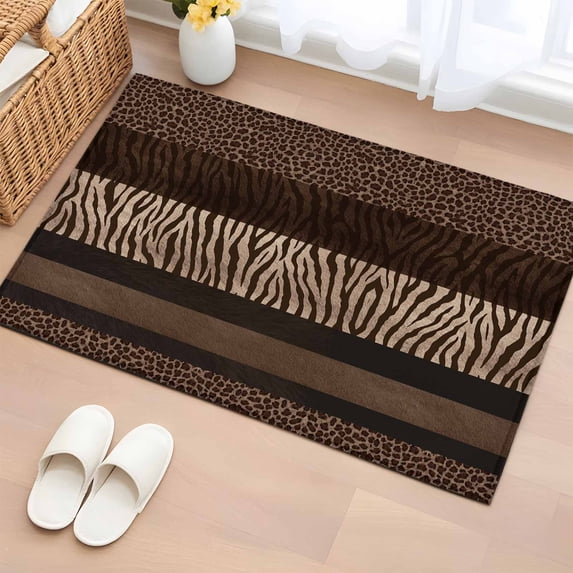 Rectangle Area Rugs 2 x 3 Ft, Animal Print Non-Slip Residential Carpet, Abstract Leopard Zebra Skin Texture Brown Indoor Crawling Mats Runner Rugs for Living Room/Dining Room/Bedroom