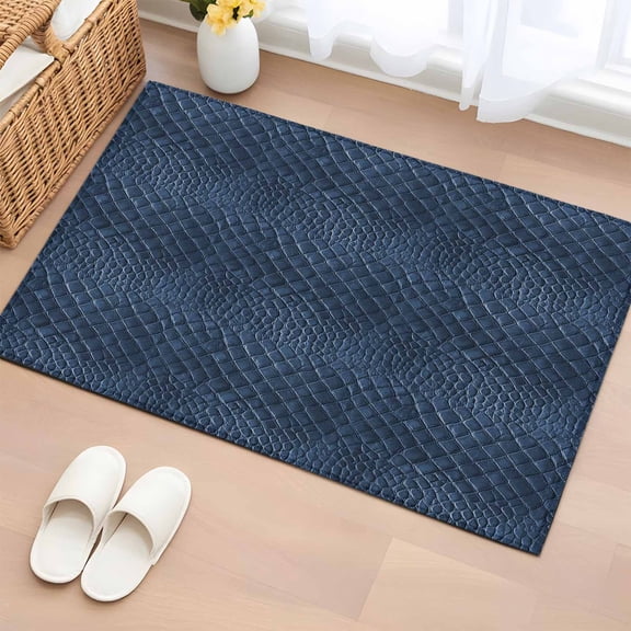 Rectangle Area Rugs 2 x 3 Ft, Animal Print Non-Slip Residential Carpet, Retro Minimalist Animal Leather Navy Blue Indoor Crawling Mats Runner Rugs for Living Room/Dining Room/Bedroom