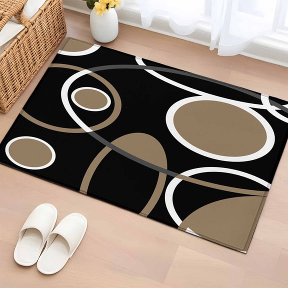 Rectangle Area Rugs 2 x 3 Ft, Black Brown Non-Slip Residential Carpet, White Circle Modern Minimalist Geometric Indoor Crawling Mats Runner Rugs for Living Room/Dining Room/Bedroom