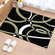 Rectangle Area Rugs 2 x 3 Ft, Black Geometric Non-Slip Residential Carpet, Modern Sage Green White Striped Art Indoor Crawling Mats Runner Rugs for Living Room/Dining Room/Bedroom