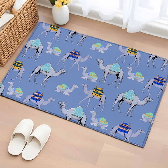 Rectangle Area Rugs 2 x 3 Ft, Blue Camels Non-Slip Residential Carpet, Modern Watercolor Cute Funny Animals Indoor Crawling Mats Runner Rugs for Living Room/Dining Room/Bedroom