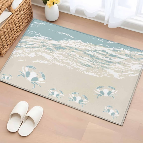 Rectangle Area Rugs 2 x 3 Ft, Blue Coastal Crabs Non-Slip Residential Carpet, Summer Beach Ocean Abstract Art Indoor Crawling Mats Runner Rugs for Living Room/Dining Room/Bedroom