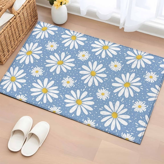 Rectangle Area Rugs 2 x 3 Ft, Blue Daisy Non-Slip Residential Carpet, Spring Floral Elegant Pastoral Botanical Indoor Crawling Mats Runner Rugs for Living Room/Dining Room/Bedroom