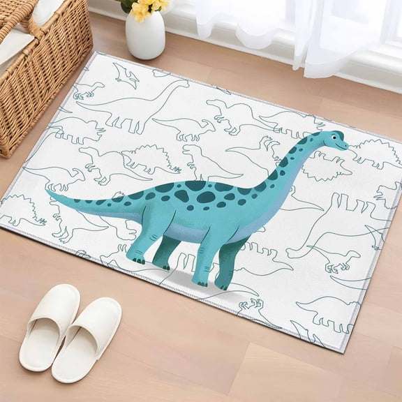 Rectangle Area Rugs 2 x 3 Ft, Blue Dinosaur Non-Slip Residential Carpet, Cartoon Abstract Animals Cute Indoor Crawling Mats Runner Rugs for Living Room/Dining Room/Bedroom