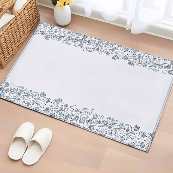 Rectangle Area Rugs 2 x 3 Ft, Blue Flower Non-Slip Residential Carpet, Spring Modern Minimalist Country Floral Plant Indoor Crawling Mats Runner Rugs for Living Room/Dining Room/Bedroom