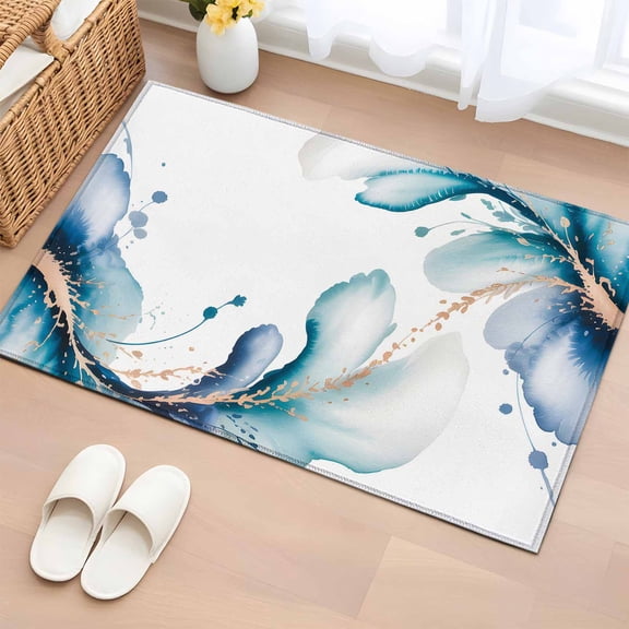 Rectangle Area Rugs 2 x 3 Ft, Blue Marble Stone Non-Slip Residential Carpet, White Ink Splash Farm Marble Abstract Indoor Crawling Mats Runner Rugs for Living Room/Dining Room/Bedroom