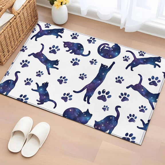 Rectangle Area Rugs 2 x 3 Ft, Blue Starry Sky Cat Non-Slip Residential Carpet, Cat Paw Farmhouse Indoor Crawling Mats Runner Rugs for Living Room/Dining Room/Bedroom