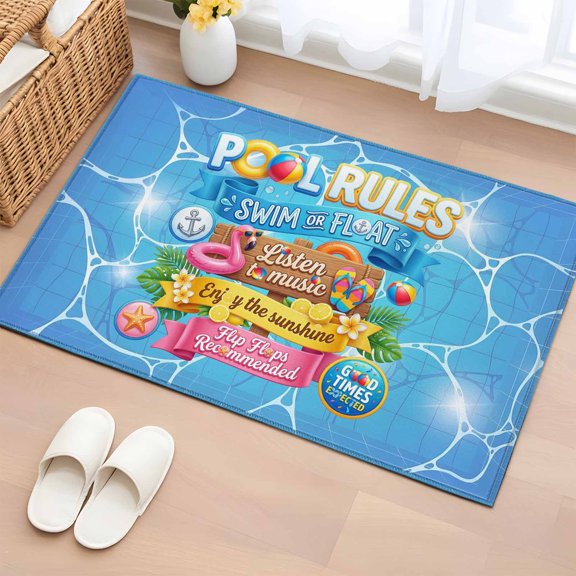 Rectangle Area Rugs 2 x 3 Ft, Blue Summer Non-Slip Residential Carpet, Modern Tropical Plants Flamingo Pool Swimming Indoor Crawling Mats Runner Rugs for Living Room/Dining Room/Bedroom