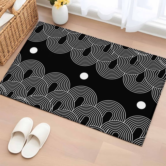 Rectangle Area Rugs 2 x 3 Ft, Boho Geometric Non-Slip Residential Carpet, Modern Abstract Sun Lines Black Indoor Crawling Mats Runner Rugs for Living Room/Dining Room/Bedroom