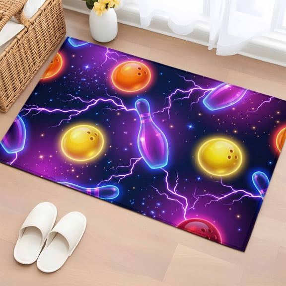 Rectangle Area Rugs 2 x 3 Ft, Bowing Non-Slip Residential Carpet, Modern Sports Artwork Balls Purple Indoor Crawling Mats Runner Rugs for Living Room/Dining Room/Bedroom