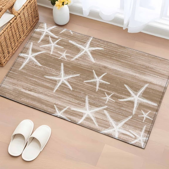 Rectangle Area Rugs 2 x 3 Ft, Brown Coastal Non-Slip Residential Carpet, Summer Ocean Waves Ombre Sea Starfish Indoor Crawling Mats Runner Rugs for Living Room/Dining Room/Bedroom