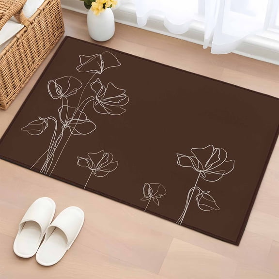 Rectangle Area Rugs 2 x 3 Ft, Brown Flowers Non-Slip Residential Carpet, Pastoral Abstract Floral Minimalist Art Indoor Crawling Mats Runner Rugs for Living Room/Dining Room/Bedroom