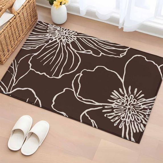Rectangle Area Rugs 2 x 3 Ft, Brown Flowers Non-Slip Residential Carpet, Spring Floral Botanical Modern Art Indoor Crawling Mats Runner Rugs for Living Room/Dining Room/Bedroom