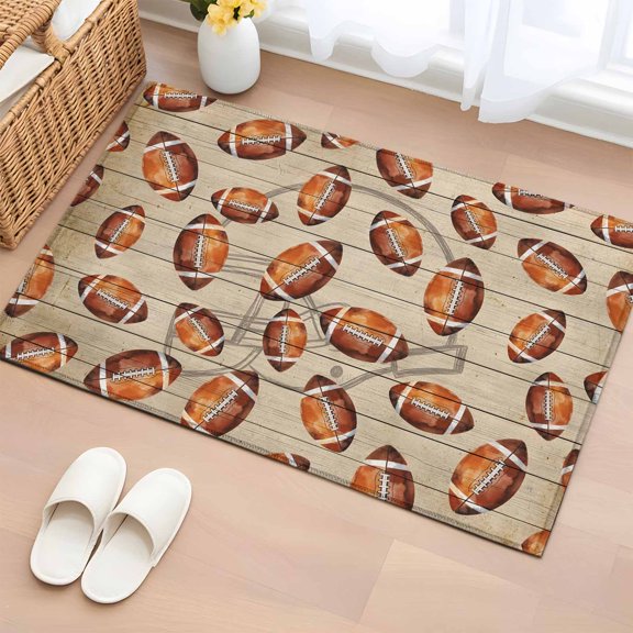 Rectangle Area Rugs 2 x 3 Ft, Brown Vintage Football Non-Slip Residential Carpet, Wooden Retro Art Ball Indoor Crawling Mats Runner Rugs for Living Room/Dining Room/Bedroom
