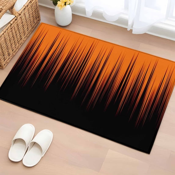 Rectangle Area Rugs 2 x 3 Ft, Burnt Orange Black Ombre Non-Slip Residential Carpet, Modern Abstract Striped Gradient Indoor Crawling Mats Runner Rugs for Living Room/Dining Room/Bedroom