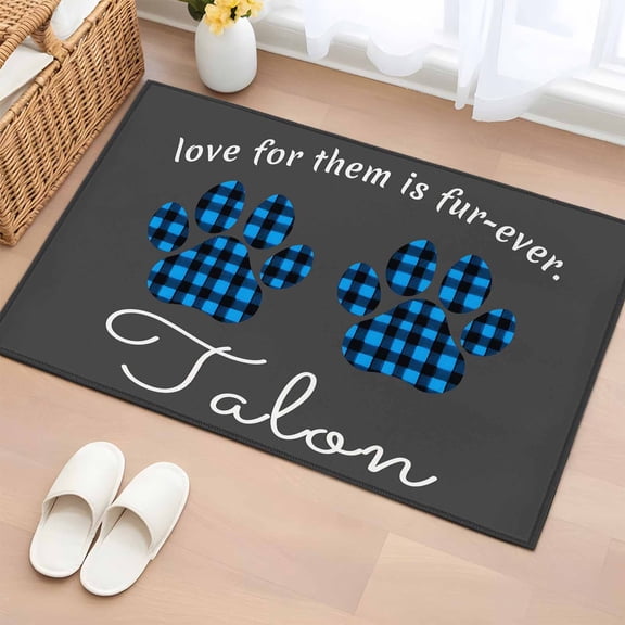 Rectangle Area Rugs 2 x 3 Ft, Cats Pawprints Non-Slip Residential Carpet, Blue Black Buffalo Plaid Pets Paw Grey Indoor Crawling Mats Runner Rugs for Living Room/Dining Room/Bedroom