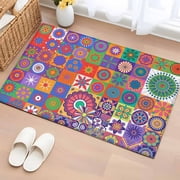 Rectangle Area Rugs 2 x 3 Ft, Colorful Ethnic Non-Slip Residential Carpet, Modern Abstract National Geometric Purple Indoor Crawling Mats Runner Rugs for Living Room/Dining Room/Bedroom