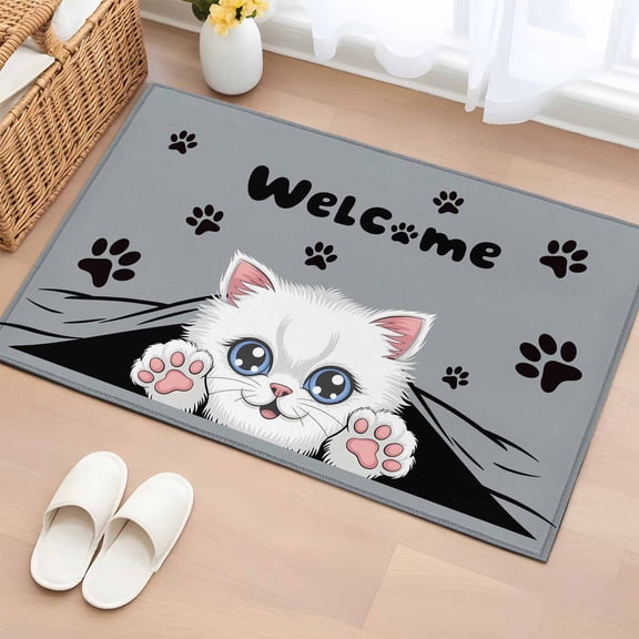 Rectangle Area Rugs 2 x 3 Ft, Cute Cats Non-Slip Residential Carpet, Vintage Cat Claws Pets Cartoon Kitten Grey Indoor Crawling Mats Runner Rugs for Living Room/Dining Room/Bedroom