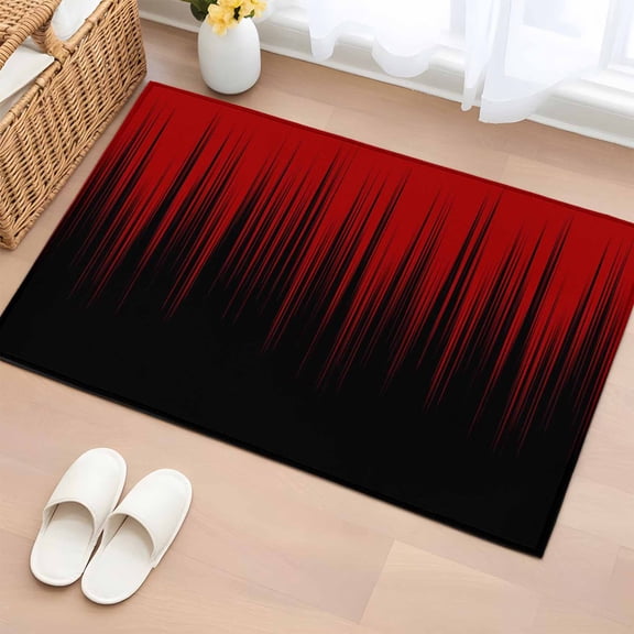Rectangle Area Rugs 2 x 3 Ft, Dark Red Black Ombre Non-Slip Residential Carpet, Modern Abstract Art Striped Gradient Indoor Crawling Mats Runner Rugs for Living Room/Dining Room/Bedroom