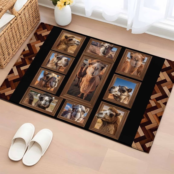 Rectangle Area Rugs 2 x 3 Ft, Desert Camels Non-Slip Residential Carpet, Brown Wildlife Farmhouse Animals Rustic Indoor Crawling Mats Runner Rugs for Living Room/Dining Room/Bedroom