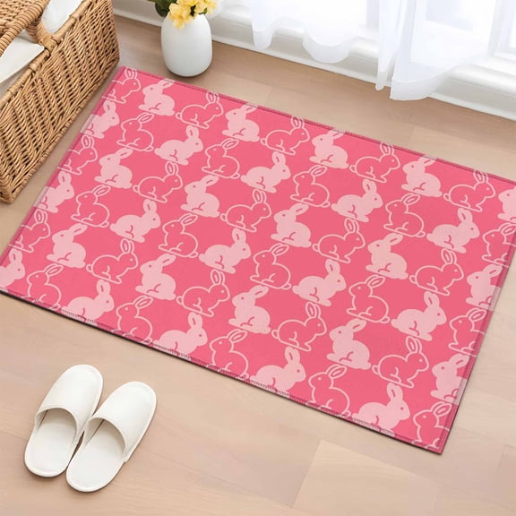 Rectangle Area Rugs 2 x 3 Ft, Easter Bunny Non-Slip Residential Carpet, Pink Cute Rabbits Animal Cartoon Indoor Crawling Mats Runner Rugs for Living Room/Dining Room/Bedroom
