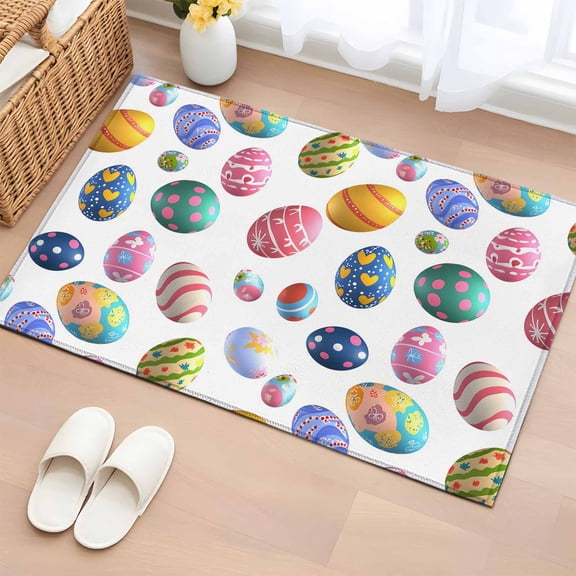 Rectangle Area Rugs 2 x 3 Ft, Easter Eggs Non-Slip Residential Carpet, Colorful Egg Love Heart Polka Dots Indoor Crawling Mats Runner Rugs for Living Room/Dining Room/Bedroom