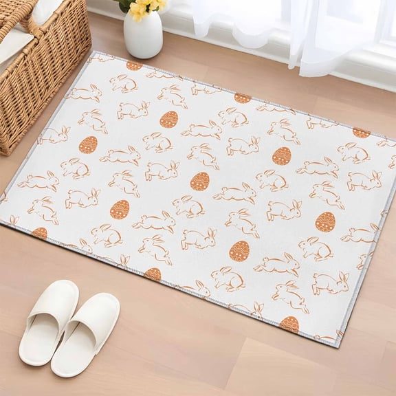 Rectangle Area Rugs 2 x 3 Ft, Easter Eggs Non-Slip Residential Carpet, Cute Bunny Rabbits Cartoon Orange Indoor Crawling Mats Runner Rugs for Living Room/Dining Room/Bedroom