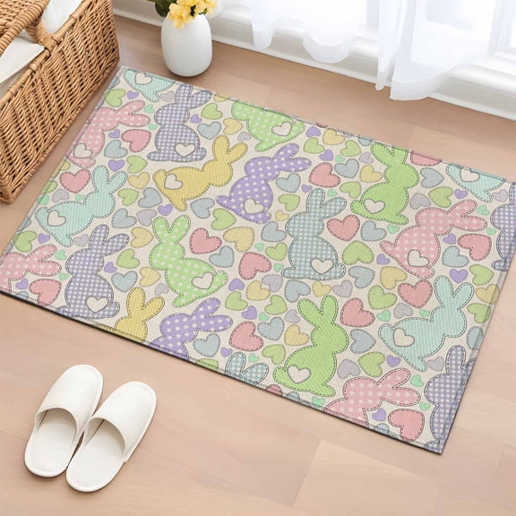 Rectangle Area Rugs 2 x 3 Ft, Easter Non-Slip Residential Carpet, Watercolor Rabbits Love Polka Dots Spring Beige Indoor Crawling Mats Runner Rugs for Living Room/Dining Room/Bedroom