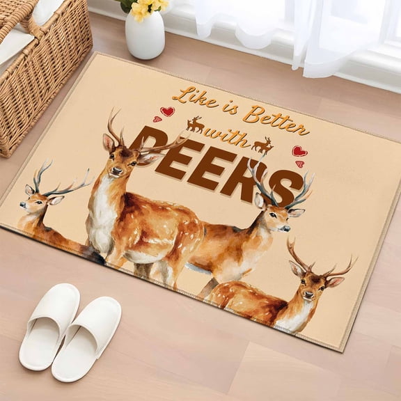 Rectangle Area Rugs 2 x 3 Ft, Farmhouse Deer Non-Slip Residential Carpet, Wildlife Elk Animals Rustic Orange Indoor Crawling Mats Runner Rugs for Living Room/Dining Room/Bedroom
