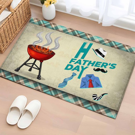 Rectangle Area Rugs 2 x 3 Ft, Father's Day Non-Slip Residential Carpet, Checkered Funny Words Retro Art Indoor Crawling Mats Runner Rugs for Living Room/Dining Room/Bedroom