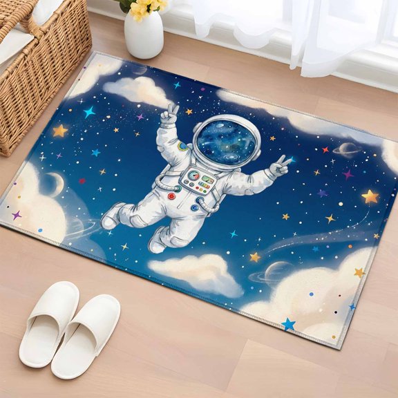 Rectangle Area Rugs 2 x 3 Ft, Galaxy Astraunt Non-Slip Residential Carpet, Funny Universe Starry Sky Cartoon Indoor Crawling Mats Runner Rugs for Living Room/Dining Room/Bedroom