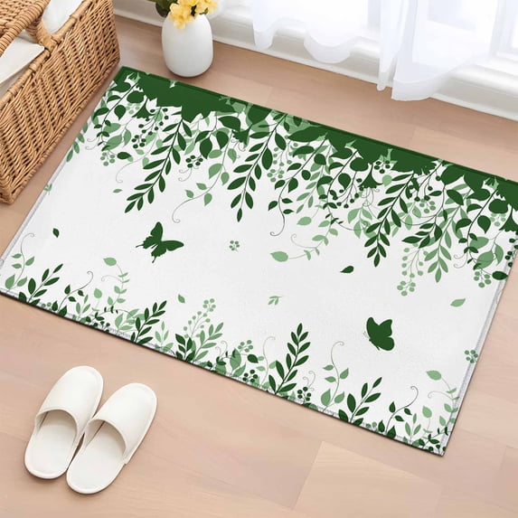 Rectangle Area Rugs 2 x 3 Ft, Green Spring Botanical Non-Slip Residential Carpet, Weeping Eucalyptus Butterfly Indoor Crawling Mats Runner Rugs for Living Room/Dining Room/Bedroom