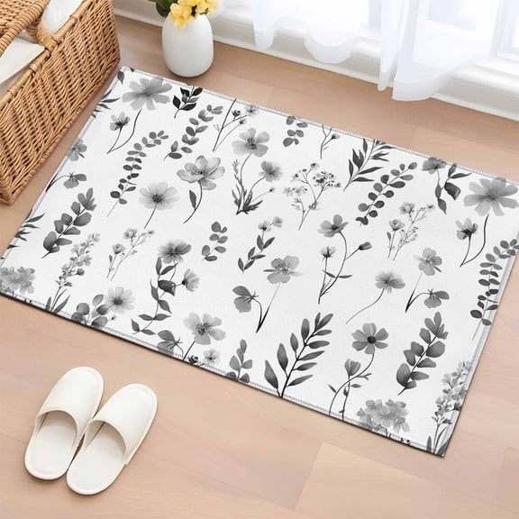 Rectangle Area Rugs 2 x 3 Ft, Grey Spring Floral Non-Slip Residential Carpet, Flowers Botanical Elegant Pastoral Indoor Crawling Mats Runner Rugs for Living Room/Dining Room/Bedroom