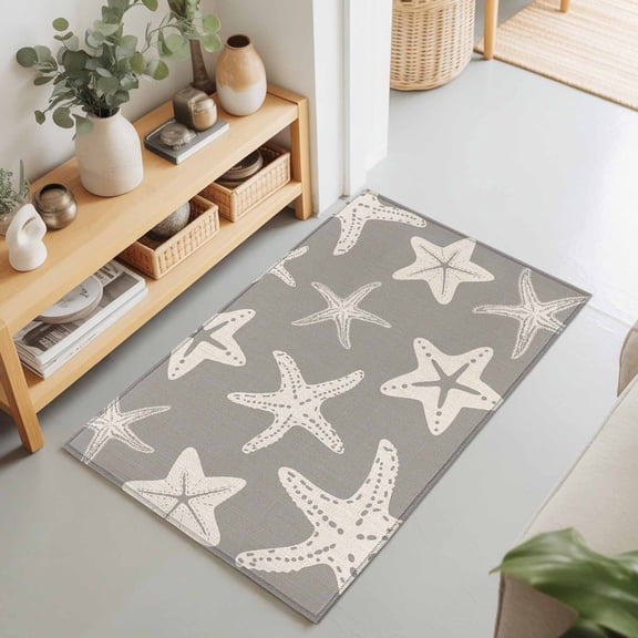 Rectangle Area Rugs 2 x 3 Ft, Grey Starfish Coastal Non-Slip Residential Carpet, Nautical Summer Ocean Abstract Art Indoor Crawling Mats Runner Rugs for Living Room/Dining Room/Bedroom