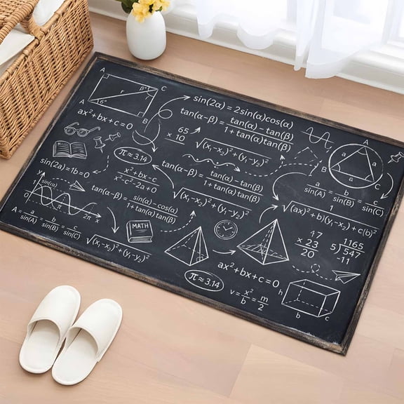 Rectangle Area Rugs 2 x 3 Ft, Mathematics Equations Non-Slip Residential Carpet, Blackboard Math Numerical Geometric Indoor Crawling Mats Runner Rugs for Living Room/Dining Room/Bedroom