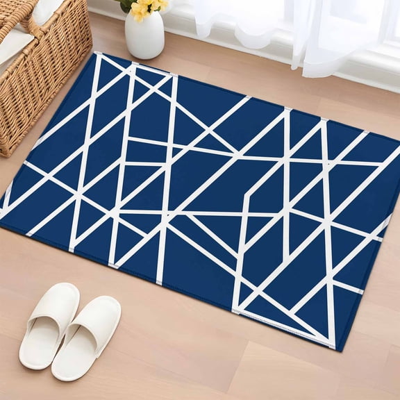 Rectangle Area Rugs 2 x 3 Ft, Nave Blue Geometric Non-Slip Residential Carpet, Abstract Stripes Modern Minimalist Indoor Crawling Mats Runner Rugs for Living Room/Dining Room/Bedroom