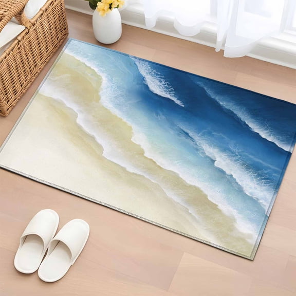 Rectangle Area Rugs 2 x 3 Ft, Navy Blue Ombre Ocean Non-Slip Residential Carpet, Watercolor Coastal Beach Waves Indoor Crawling Mats Runner Rugs for Living Room/Dining Room/Bedroom