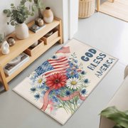 Rectangle Area Rugs 2 x 3 Ft, Patriotic American Flag Non-Slip Residential Carpet, Daisies Floral Botanical Vintage Indoor Crawling Mats Runner Rugs for Living Room/Dining Room/Bedroom