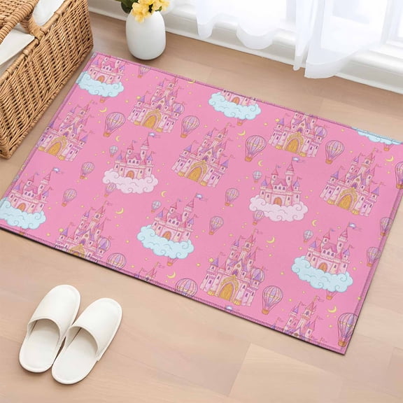 Rectangle Area Rugs 2 x 3 Ft, Pink Castle Non-Slip Residential Carpet, Balloon Modern Art Star Moon Indoor Crawling Mats Runner Rugs for Living Room/Dining Room/Bedroom