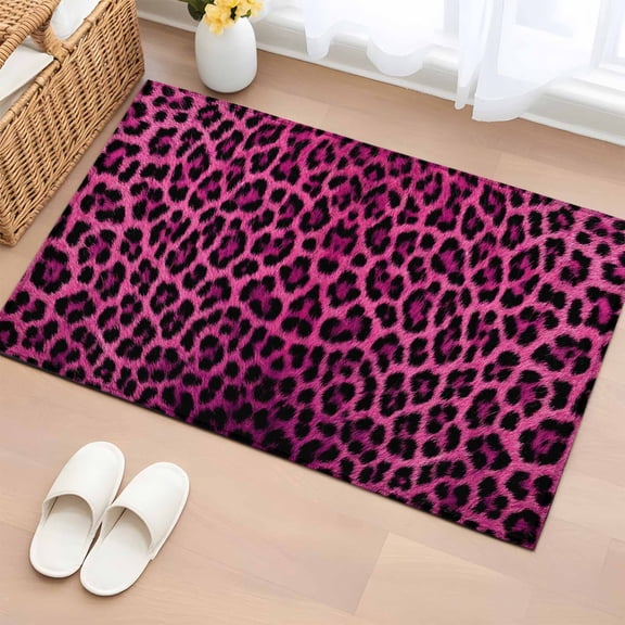 Rectangle Area Rugs 2 x 3 Ft, Pink Leopard Print Non-Slip Residential Carpet, Retro Chic Abstract Animals Texture Indoor Crawling Mats Runner Rugs for Living Room/Dining Room/Bedroom