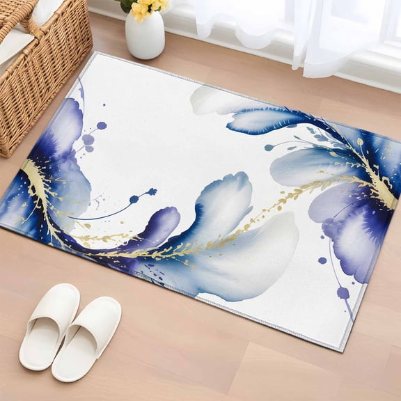 Rectangle Area Rugs 2 x 3 Ft, Purple Marble Stone Non-Slip Residential Carpet, White Ink Splash Farm Marble Abstract Indoor Crawling Mats Runner Rugs for Living Room/Dining Room/Bedroom