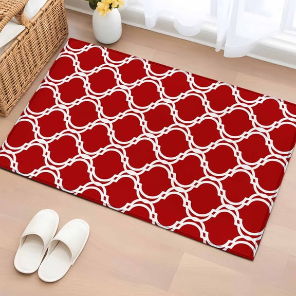 Rectangle Area Rugs 2 x 3 Ft, Red Morocco Non-Slip Residential Carpet, Geometric Moroccan National Abstract Art Indoor Crawling Mats Runner Rugs for Living Room/Dining Room/Bedroom