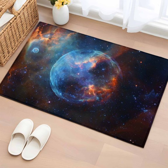 Rectangle Area Rugs 2 x 3 Ft, Space Non-Slip Residential Carpet, Modern Abstract Art Blue Burnt Orange Ombre Indoor Crawling Mats Runner Rugs for Living Room/Dining Room/Bedroom