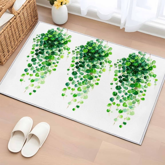 Rectangle Area Rugs 2 x 3 Ft, Spring Green Leaves Non-Slip Residential Carpet, Watercolor Botanical Vines Rustic Indoor Crawling Mats Runner Rugs for Living Room/Dining Room/Bedroom