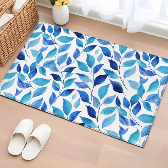 Rectangle Area Rugs 2 x 3 Ft, Spring Leaves Non-Slip Residential Carpet, Blue Plants Country Botanical Leaf Indoor Crawling Mats Runner Rugs for Living Room/Dining Room/Bedroom