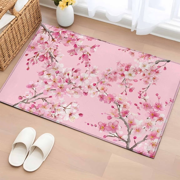 Rectangle Area Rugs 2 x 3 Ft, Spring Peaches Non-Slip Residential Carpet, Botanical Blossom Flowers Branches Indoor Crawling Mats Runner Rugs for Living Room/Dining Room/Bedroom