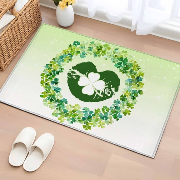 Rectangle Area Rugs 2 x 3 Ft, St. Patrick's Day Non-Slip Residential Carpet, Spring Shamrock Wreath Leaf Lips Ombre Green Indoor Crawling Mats Runner Rugs for Living Room/Dining Room/Bedroom