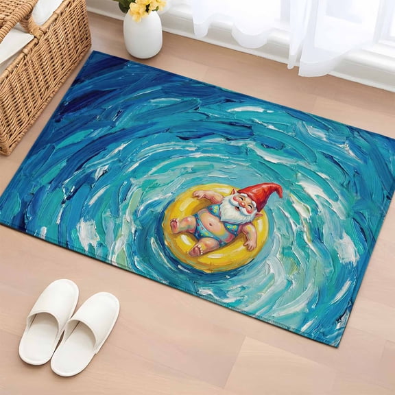Rectangle Area Rugs 2 x 3 Ft, Summer Santa Non-Slip Residential Carpet, Blue Ocean Oil Painting Swimming Ring Indoor Crawling Mats Runner Rugs for Living Room/Dining Room/Bedroom
